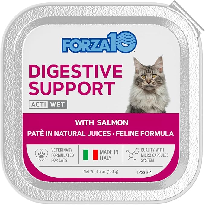 Forza10 - Cat Food, Vet-Approved Digestive Wet Cat Food, Salmon Flavor, Sensitive Stomach Support for Adult Cats with Gastrointestinal & Digestive Issues, Made in Italy (3.5 oz, 12 Pack)