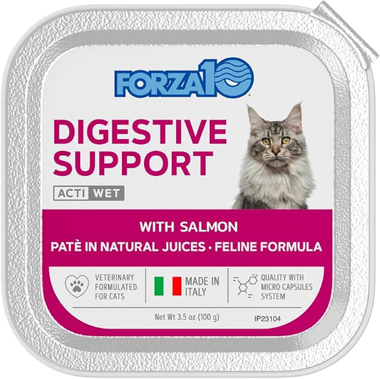 Forza10 - Cat Food, Vet-Approved Digestive Wet Cat Food, Salmon Flavor, Sensitive Stomach Support for Adult Cats with Gastrointestinal & Digestive Issues, Made in Italy (3.5 oz, 12 Pack)
