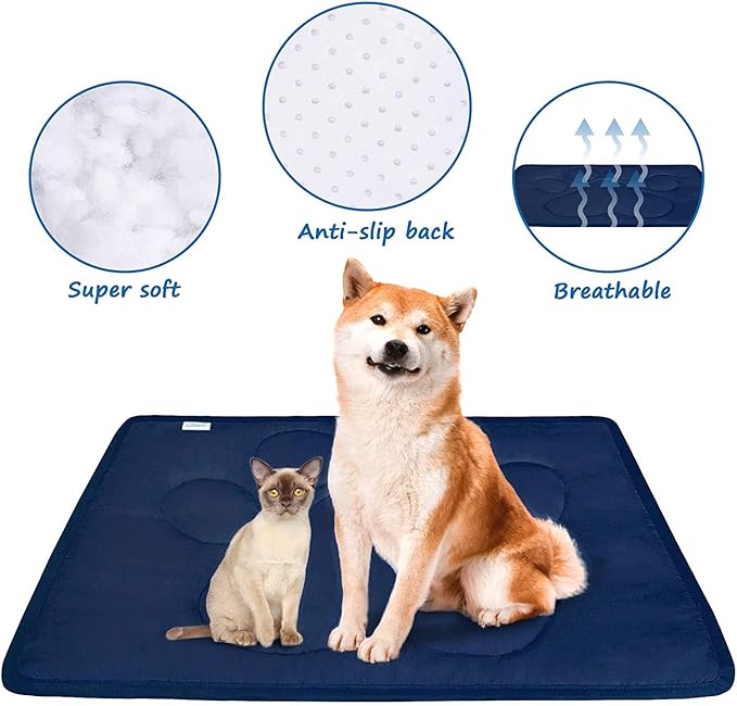 Coldwind Dog Crate Pad(19"x 30"),Washable Crate Mat with Anti-Slip Bottom, Dog Mats for Sleeping, Breathable Kennel Pad,Dark Colored to Hide Stains, Navy