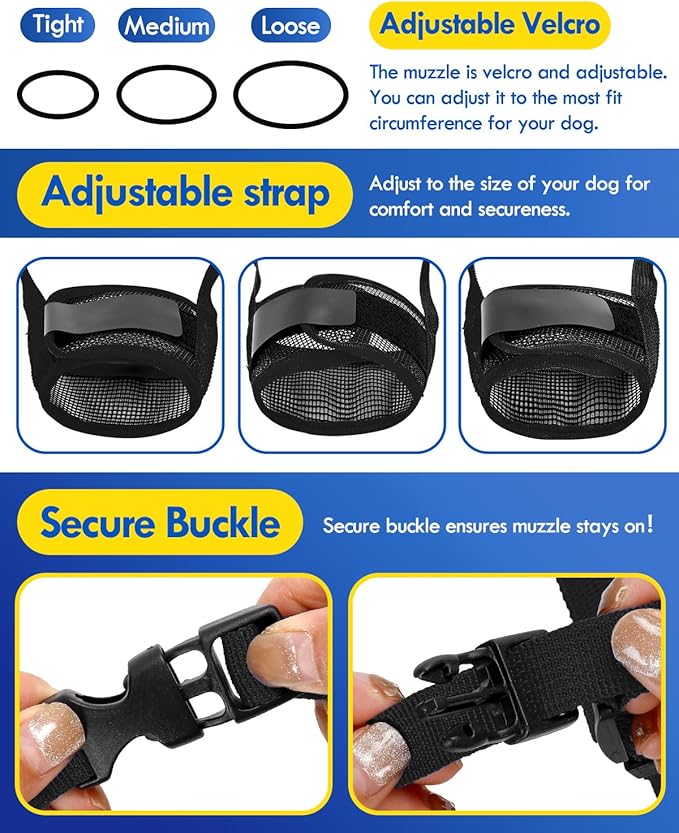 Dog Muzzle, Soft Air Mesh Muzzles for Large Sized Dogs, Breathable Dog Mussels for Scavenging Biting Licking & Barking, Adjustable Mouth Guard for Grooming, Allows Panting and Drinking (Black,L)