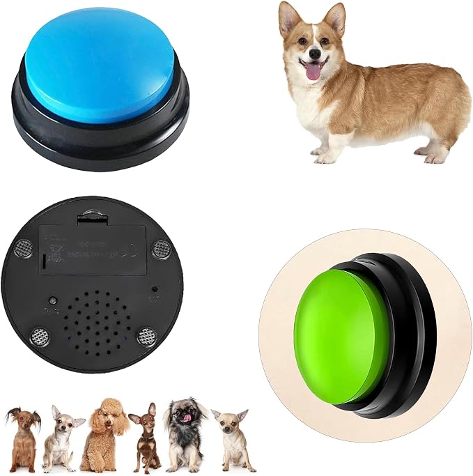 Voice Recording Button, Dog Buttons for Communication Pet Training Buzzer, 30 Second Record & Playback, Funny Gift for Study Office Home, Talking Buttons for Dogs (2 Packs)