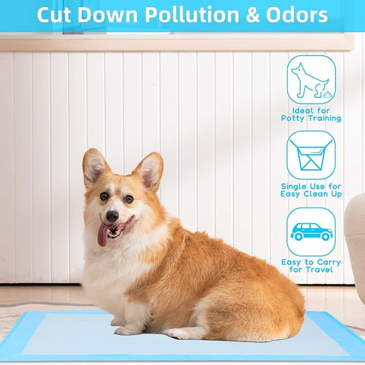 FluffyDream Super Absorbent Waterproof Dog and Puppy Pet Training Pad, Housebreaking Pet Pad,Blue (23.6"x23.6"（100PCS）)