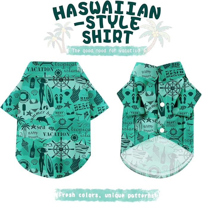 Hawaiian Dog Shirt – Lightweight and Breathable Summer T-Shirt with Tropical Prints, Fun Beach Outfit for Small, Medium, and Large Dogs, Perfect for Hot Days and Outdoor Vacation.Beach M