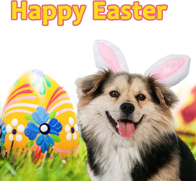 FLAdorepet Dog Rabbit Bunny Ear Headband Headwear Hat,Halloween Easter Cat Bunny Costume Outfits for Small Medium Large Dogs Pet Hair Accessories Apparel (S(Head Girth 10"), White)