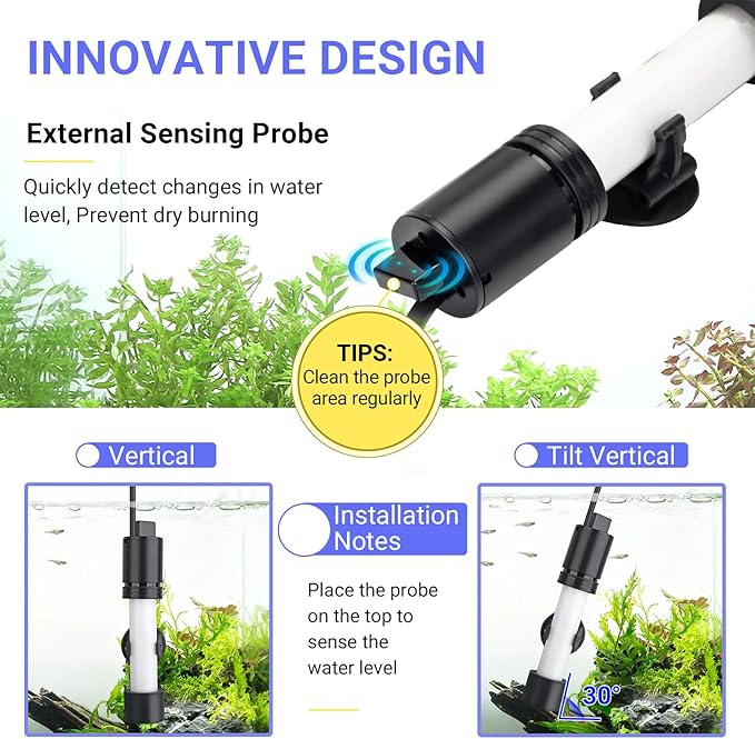 hygger ECO Precise Aquarium Submersible Heater, 100W for 10-20 Gallon Fish Tank Heater with Digital Display Adjustable Controller for Marine Saltwater Freshwater
