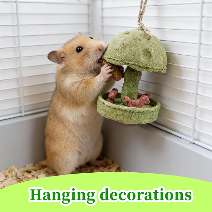Hamster Chew Toys, Carousel Shape Natural Chew Toy with Hanging Rope, Bunny Toys for Rabbits Indoor, Toy for Rat, Hamster, Guinea Pig and Other Small Animals