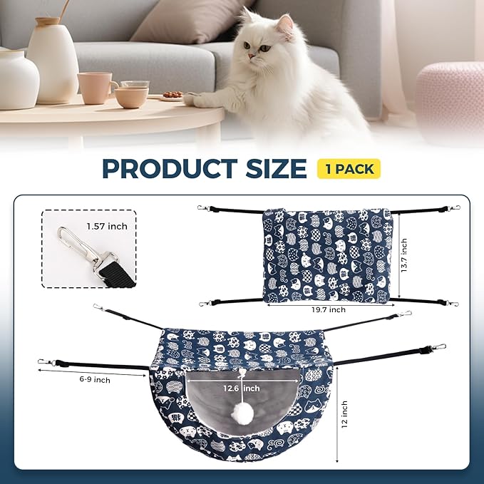 Admaison Cat Hammock for Cage with Ball,Hanging Pet Hammock Bed Adjustable,Double Layer Soft Sleeping Hammock for Cats,Ferret,Puppy,Rabbits,Small Animals,1Pack (White)