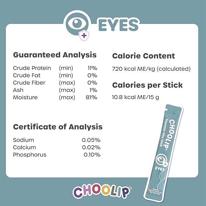 Choolip Squeeze Vita Stick Lickable Cat and Dog Treats – 49-Count Eye Support Sticks with Multivitamins, Soft Squeezable Paste for All Life Stages, Supporting Eye Health - Box with 7 Pouches