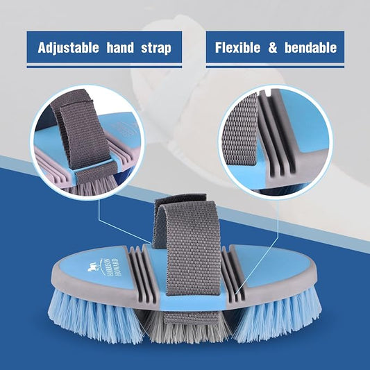 Harrison Howard Flexible Finish Horse Grooming Brush - Bendable, Comfortable Hold, Light Blue
