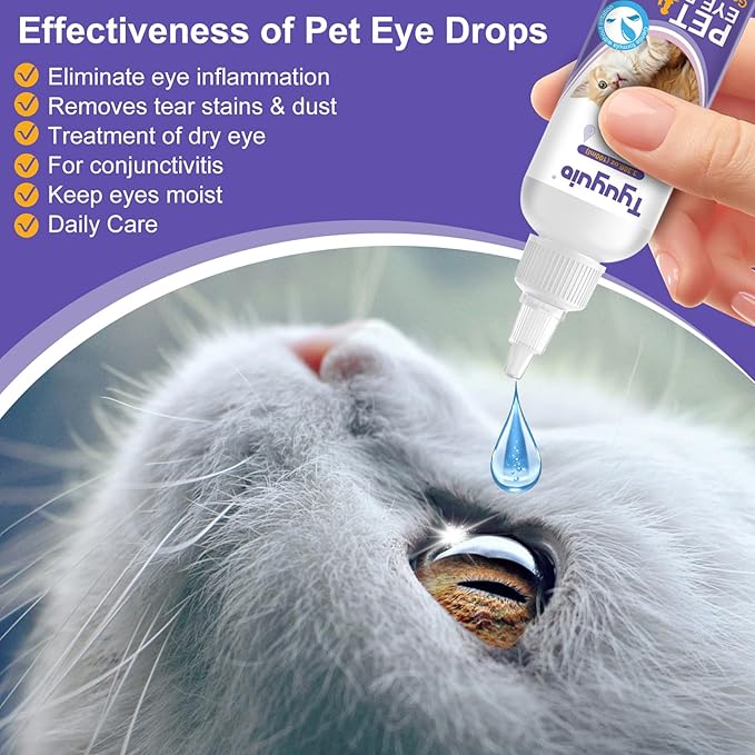 Pet Eye Drops for Dogs and Cats to Soothe Eyes Irritation & Infection Allergy,Relieve Dogs Cats Dry Eyes Pink Eyes,Pet Tear Stain Cleaner,Safe & Gentle Formula for All Animals 3.38oz (A)