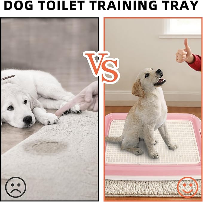 Dog Potty Tray for Small Dogs, Puppy Potty Training Tray 19.3"x14.4" Indoor Dog Toilet, Leak-Proof Pet Pads Holder (Pink)