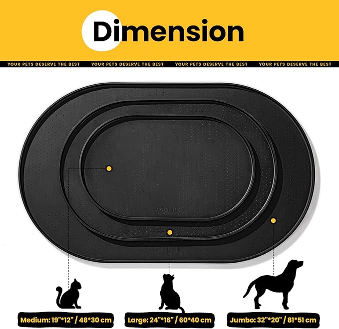 Conlun Dog Food Mat,1/2 Inch Raised Edges Cat Dog Feeding Mat for Spill Containment,BPA-Free Silicone Pet Food Mats for Floor Waterproof,Rubber Pet Placemats for Food and Water Bowls