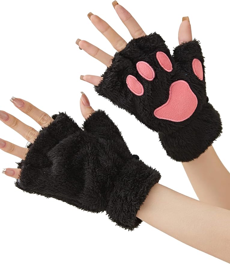 OTPEH Cat Paws Gloves Fingerless Bear Furry Paw Cute Hand Gear Cosplay Costume Accessories