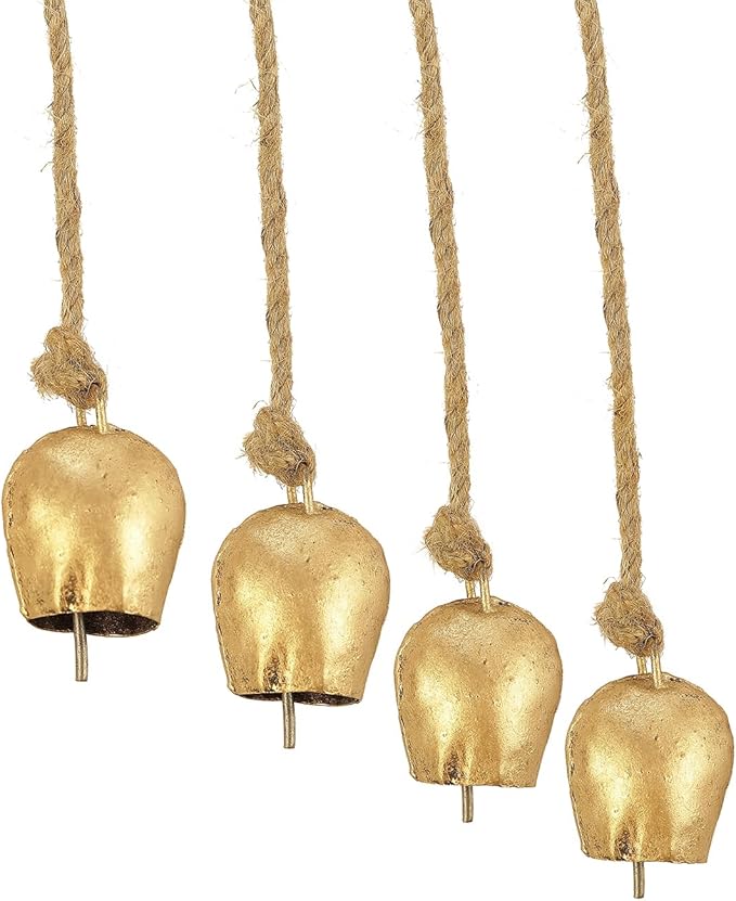 Bellshub Rustic Vintage 7-Bell Cluster Handmade 2" Metal Harmony Bells – 18" Hanging | Farmhouse Wall Décor, Wind Chime, Lucky Charm Bells for Home, Porch, Door Dog Bell Garden Decorations