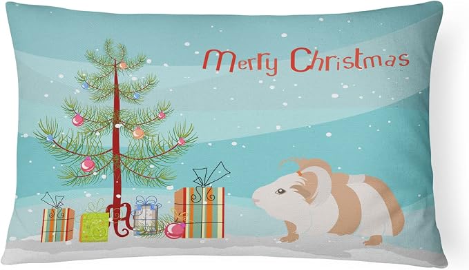 Caroline's Treasures CK4446PW1216 Silkie Guinea Pig Merry Christmas Canvas Fabric Decorative Pillow Machine Washable, Indoor Outdoor Decorative Pillow for Couch, Bed or Patio, 12HX16W