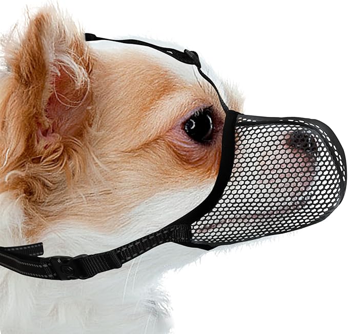 Dog Muzzle, Breathable Soft for Extra Small Dogs to Anti & Prevent Barking Biting Chewing, Reflective & Adjustable Basket Muzzle with Air Mesh for Dachshund Black XS