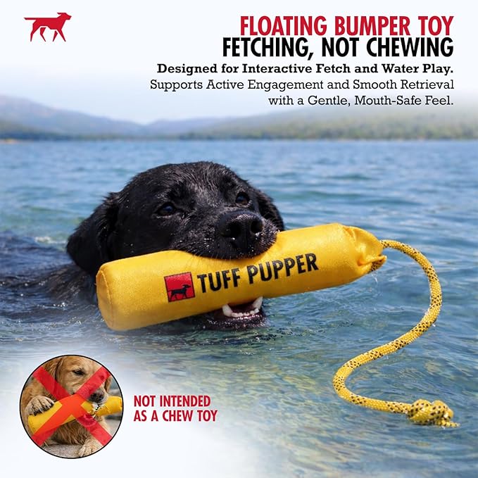 Tuff Pupper Floating Dog Bumper Toy | Fetch Only Not a Chew Toy | Soft Foam Retrieve Trainer | High-Visibility Water & Snow Play | Gentle on Teeth | Lightweight Durable Outdoor Training Dummy