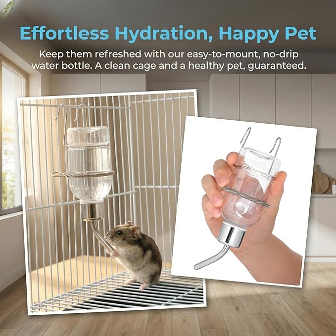 POPETPOP 2Pcs Pet Water Feeder Bunny Fountain Drinking Bottle for Small Pets Automatic Hanging Dispenser for Hamsters and Rabbits Design