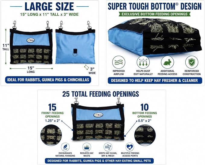 Small Pet Web Hanging Hay Bag Feeder for Guinea Pigs & Rabbits with Super Tough Bottom - 1.25" x 2"