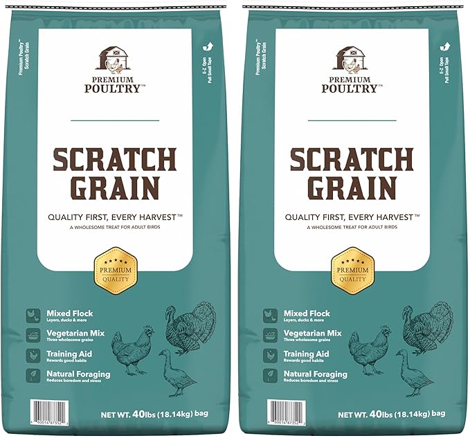 Chicken Scratch Grain for Chickens, Ducks & Turkeys, Natural 3-Grain Scratch Feed Treat, Made in USA, Foraging & Energy Support, 80 lbs