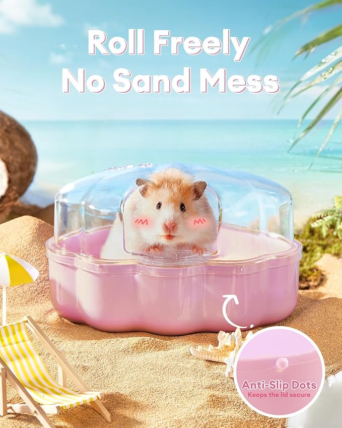 BUCATSTATE Hamster Sand Bath Kit Hamster Sand Bath Container Ultra Large Transparent Toilet for Syrian Hamsters Accessory for Small Animals(Pink, Shell-Shape)