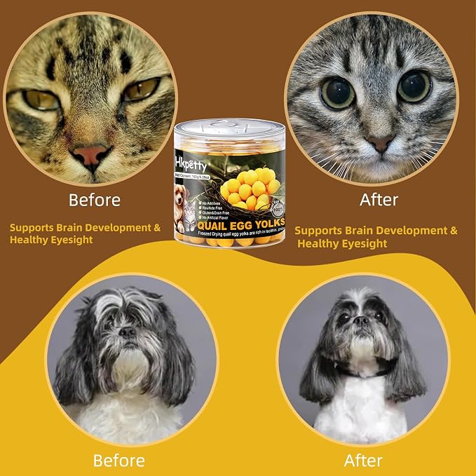 Freeze Dried Cat and Dog Treats Quail Egg Yolk 150g(5.29oz), Healthy Tasty Snacks for Cats Dogs Training, Natural Freeze-Dried Limited Ingredient,Wholesome and Delicious Snacks for Pets