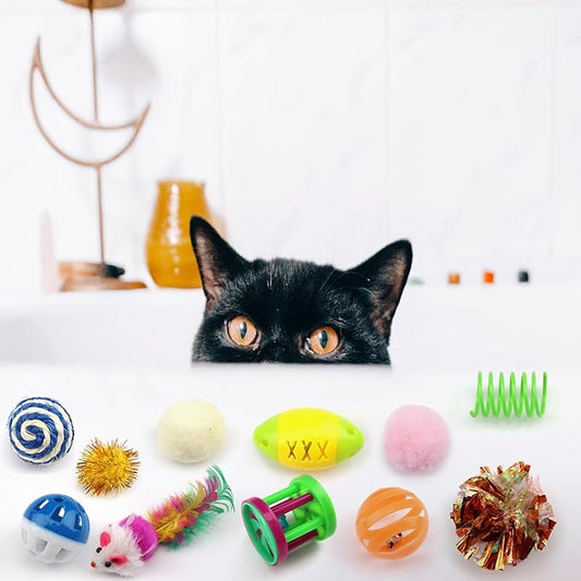 QUOZUO 32 Packs Cat Toys Variety Pack for cat, Cat Balls with Bells, Cat Feather Toy, Cat Mouse Toys, Cat Crinkle Balls, Catnip Toys for Indoor Cats Kittens, Kitten Toys Assortments