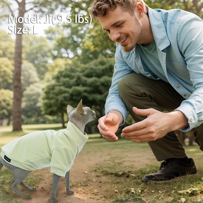 Sphynx Cat Clothes Hairless Cat Sweater Shirt Soft Warm Long Sleeves Pullover Pet Clothes Pajamas Dog Cloth for Small Dogs Kitten Clothes Pet Sweaters (Light Green, XL)