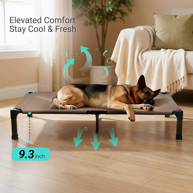 Niubya Elevated Outdoor Dog Bed, Cooling Elevated Pet Cot, Steel-Framed and Non-Slip Feet, Raised Dog Bed with Waterproof, Washable, Breathable Teslin Mesh, 60in