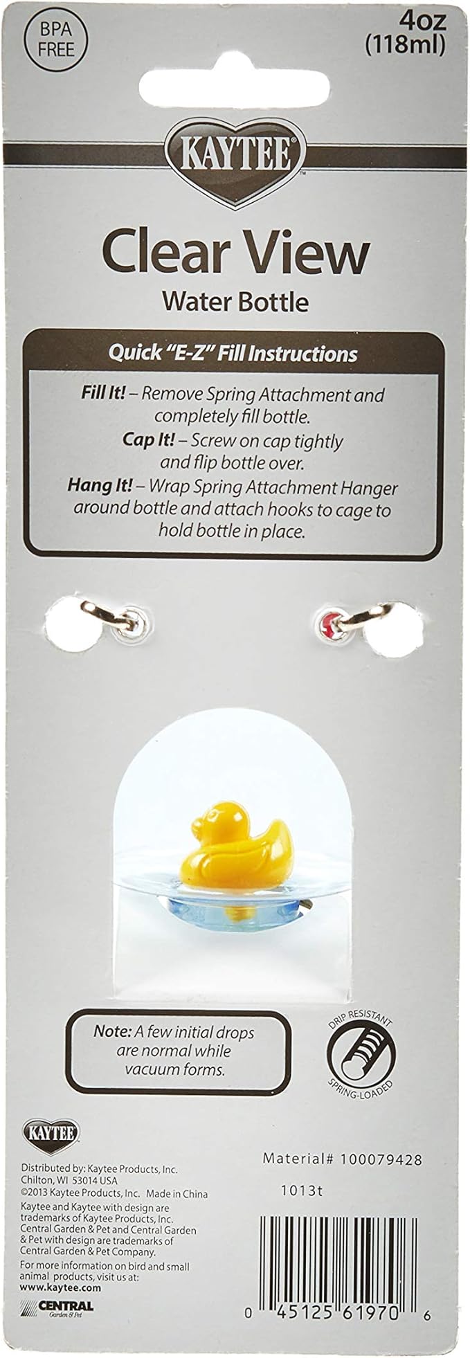 Kaytee Clear View Water Bottle for Pet Gerbils, Hamsters & Mice, 4 oz