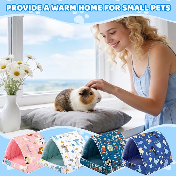 4 Pcs Guinea Pig Hideout, Guinea Pig Bed Tunnel Washable Small Animal House Cage Accessories for Mouse Chinchillas Hamsters Hedgehogs Ferrets Bearded Dragons and Rats Other Small Animals