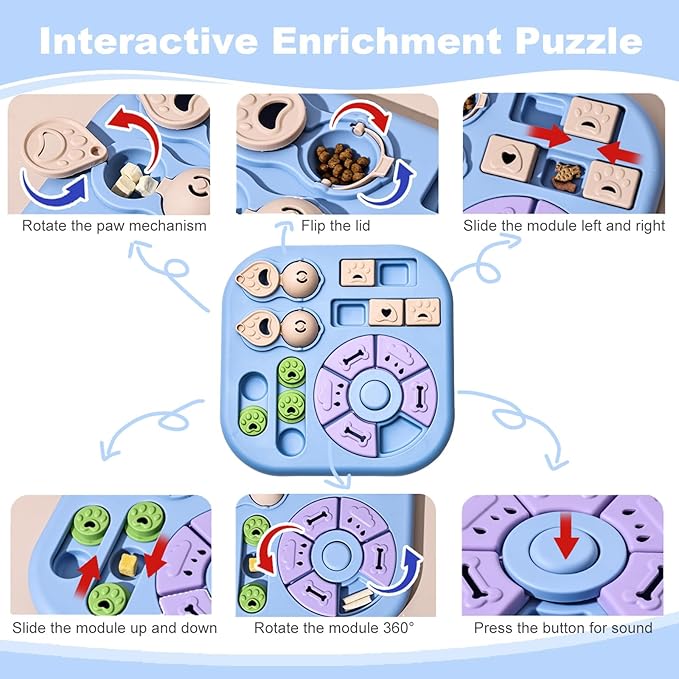 Dog Puzzle Toys for Smart Dogs, Cognitive Dog Toys & Interactive Enrichment Puzzle Feeder, Squeaky Treat Dispenser for Mental Stimulation & IQ Training to Keep Them Busy, for Small Medium Dogs