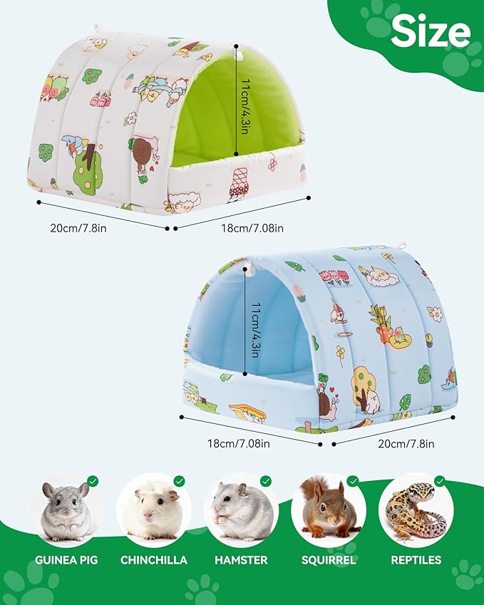 2 PCS Guinea Pig Hideout Guinea Pig House Guinea Pig Bed, Washable Hamster House Small Animal Cage Accessories for Mouse Chinchillas Hamsters Hedgehogs Ferrets Bearded Dragons and Rats