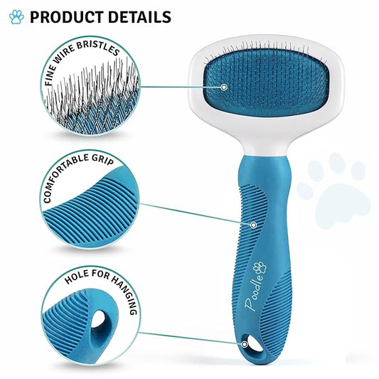 Poodle Pet Slicker Brush - For Dogs, Cats, and Rabbits - Removes Matted Fur, Knots, and Loose Hair - Suitable for Grooming Doodles and Goldendoodles with Short or Long Hair