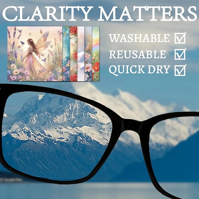 CREATCABIN 6Pcs Glasses Cleaning Cloth Eyeglass Cleaner Cloth Lens Wipes for Cleaning Eyeglasses Reusable Fairy Soft Microfiber for Sunglasses Camera Laptops Screens Cell Phone 6x6Inch