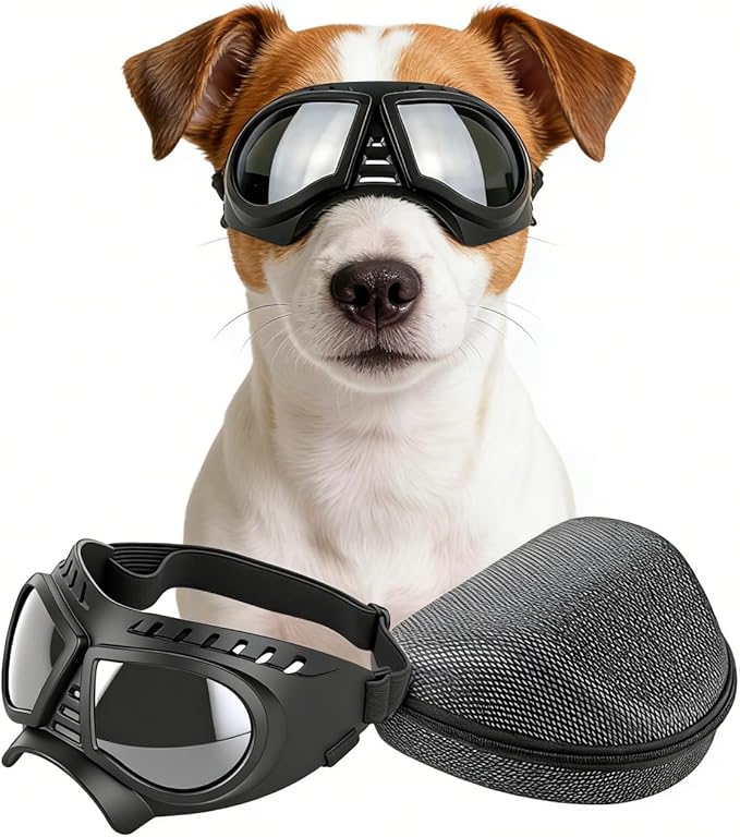 Namsan Dog Goggles Small Breed, Wide Snout & Soft Frame, Tactical Driving Sunglasses for Dogs Small to Medium Breed, Anti-UV Dog Eye Protection, Windproof Dustproof, Adjustable, Silver Lens