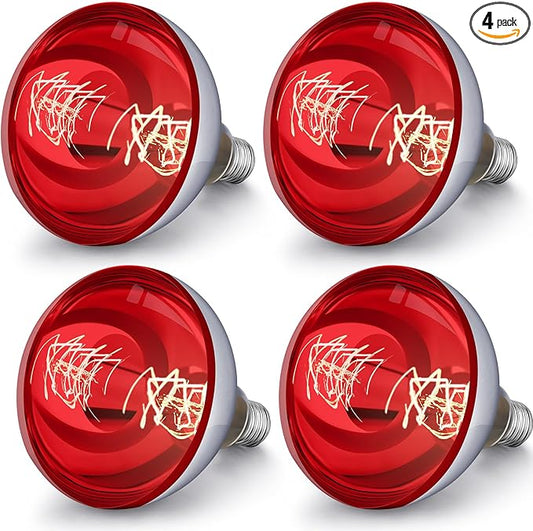 VIHOSE 4 Pack 150 Watt Heat Lamp 120v R40 Heat Lamp Bulbs Glass Incandescent Light Bulbs Incandescent Heating Lightbulbs for Reptiles Chicks Food Puppies Bathroom, Use E26 Base (Red)