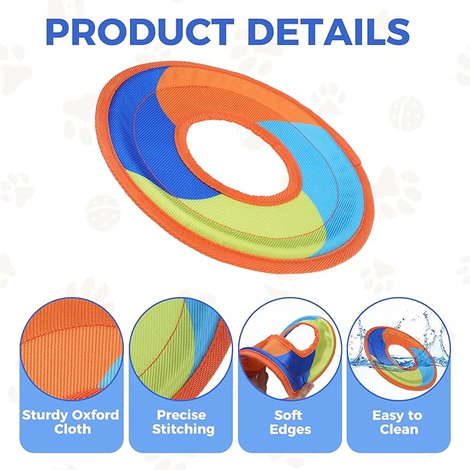 Mihachi Flying Disc Dog Toy, Interactive Water Floating Flyer Lightweight Catch and Fetch Toys for Small Medium Large Dogs, Durable Oxford Cloth Fabric with Soft Edges,Pet Outdoor Exercise Toys,Orange