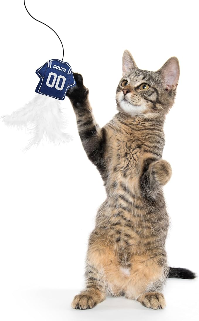 NFL Indianapolis Colts Team Jersey Wand with CAT NIP, Cat Toy Jersey Shaped Plush Teaser Toy for Cats & Kittens - Interactive Pet Toy for Play & Exercise