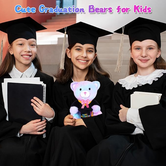 Graduation Bear Plush, 9 Inch Graduation Stuffed Animal 2026 with Cap Colorful Tie Dye Bear Plush, Graduates Graduation Party Gifts for Kindergarten Elementary High School College