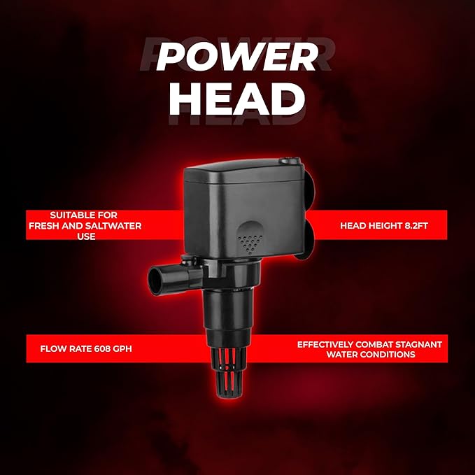 Aquatop MaxFlow Submersible Aquarium Power Head – Ensures Optimal Water Movement for Reef Aquariums, with Air Intake and Adjustable Regulator