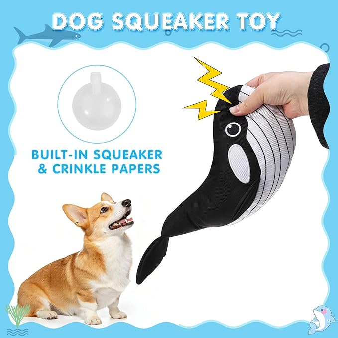 SCENEREAL Dog Water Toy for Medium Small Dogs- 2 Pack Floating Dog Toys Squeaky Toys for Pool Fetch, Whale & Watermelon Shape Durable Pet Chew Toy Summer Outdoor Interactive Play