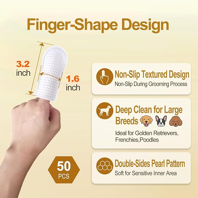 Dog Ear Finger Wipes,Gently Remove Ear Wax & Dirt,Relieve Ear Itching. All Natural Ingredients Dog Ear Wipes.Safe & Gentle Ear Wipes for Dog & Cat - 50 Count