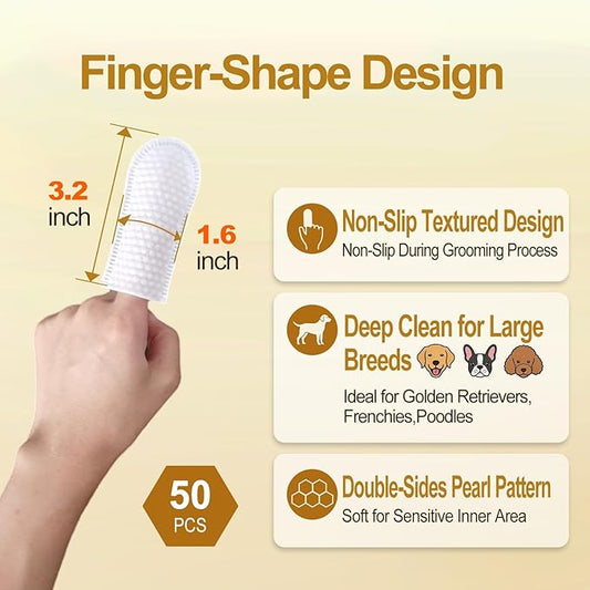 Dog Ear Finger Wipes,Gently Remove Ear Wax & Dirt,Relieve Ear Itching. All Natural Ingredients Dog Ear Wipes.Safe & Gentle Ear Wipes for Dog & Cat - 50 Count