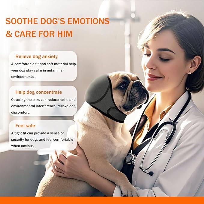 BAMY Swimming Waterproof Dog Ear Caps, Calming Large Dog Ears Cover, Pet Shower Muffs for Ear Protection for Bath for Grooming (Gray, S (Head Circumference 10"-15"))
