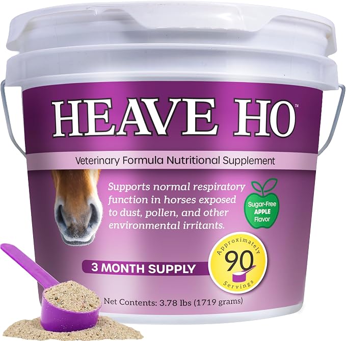 HEAVE HO Equine Respiratory Support Supplement for Horses, Supports Normal Lung & Immune Function, Sugar Free Apple Flavor, 90 Servings