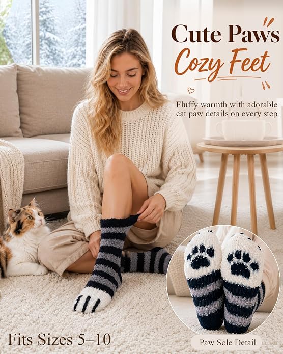 Ginmewrae Women Fuzzy Socks Cozy Soft Fluffy Cute Animal Slipper Socks Sleeping Warm Socks Christmas Gift for Girls