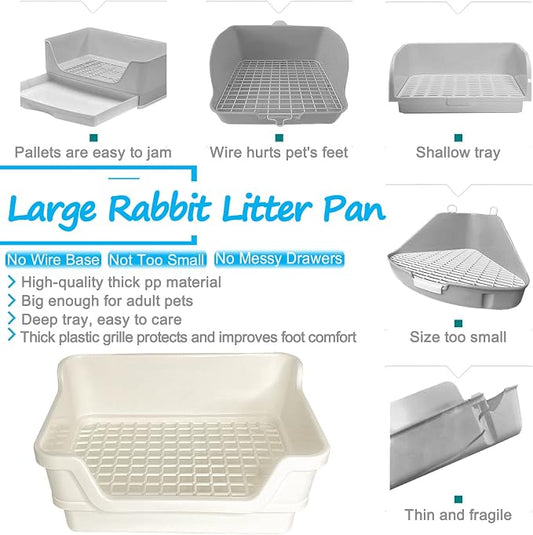 Hamiledyi Extra Large Rabbit Litter Box Pet Corner Toilet Small Animal Potty Trainer Huge Bunny Litter Pan with Plastic Grate Deep Dump Tray for Adult Guinea Pigs Chinchillas Ferrets Galesaurs White