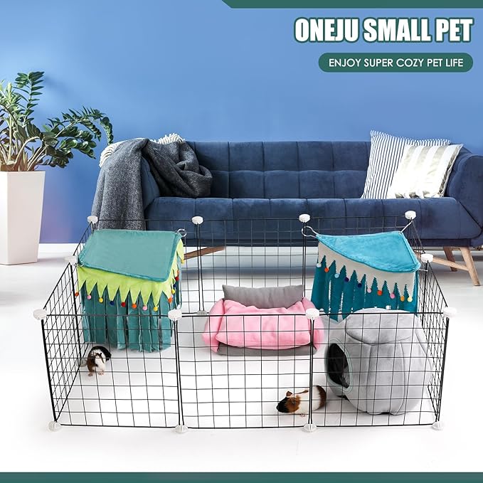 Guinea Pig Hideout - Guinea Pig Corner Hideout, Four-Sided Fringes, Square Top and Washable Hides, Ideal Hides for Small Pets, No Metal Fences, Green