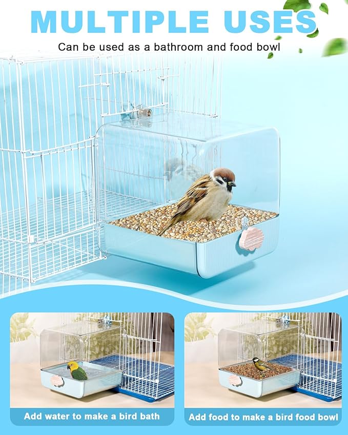 Hanging Bird Bath for Cage, 3 in 1 Multifunction Bird Bath/Bowl/House, Bird Cage Accessories Suitable for Small to Medium Birds Parakeet, African Grey, Conure, Cockatiel(6.8X6.8X6.8 inch Turquoise)